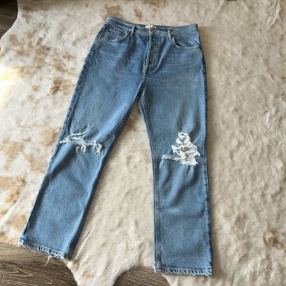 NEW Agolde Riley High-Rise Distressed Straight Leg Crop in Whiplash 31 - Picture 6 of 16